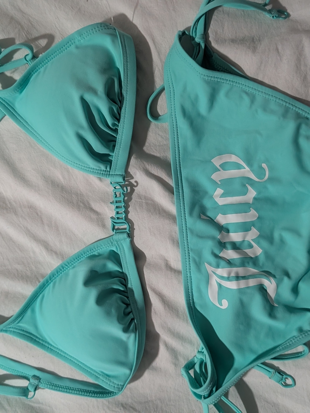 Juicy Couture Turquoise Triangle Bikini Set with White Logo